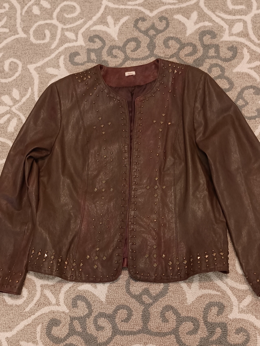 "Summer Sale 50% Off" Reba Brown Leather Studded Jacket